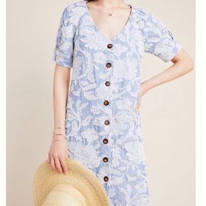 Anthropologie Embroidered Floral Button Down Dress